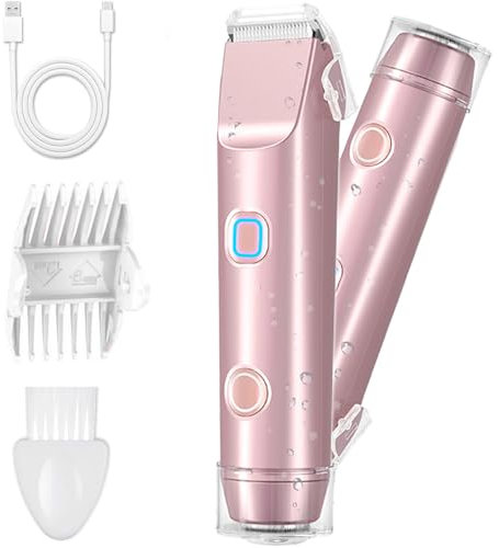 XkuiHF Rasierer Damen, Doppelkopf Damenrasierer Elektrischer, Haartrimmer für Frauen, Körpertrimmer Intimrasierer Bikini-Trimme, IPX7 Wasserdicht Nass/Trocken, Reiseepilierer