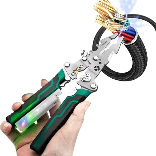 Spelafili 8 In 1 Con Rilevatore Di Tensione | Pinze Multifunzione Per Taglio E Presa,Attrezzo Elettricista Con Rilevatore Tensione Per Progetti Elettrici E Scolastici