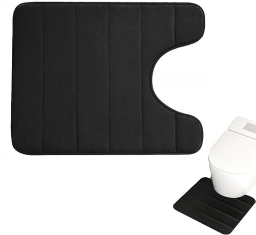 ARROMI Toilet Mat, U-Shaped Pedestal Mat for Bathroom, Non-slip Toilet Mats Pedestal Only, Soft and Comfortable, Quick-Drying, Machine Washable, Black ﻿