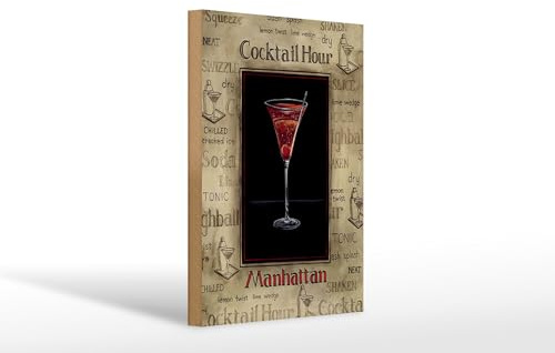 Femer Holzschild Alkohol 20x30 cm Cocktail hour Manhatten Glas Deko Schild