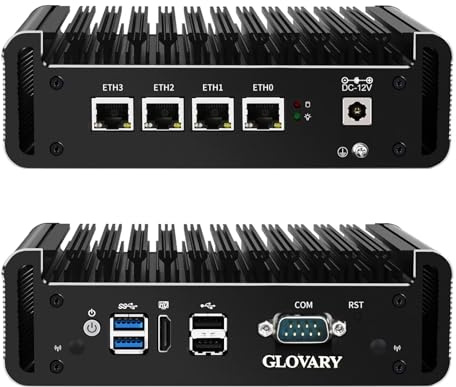 Glovary Firewall Mini PC J4125 4 Core, 4 x i211 Gigabit LAN Fläktlös OPNsense Mikroapparat, Barebone, AES-NI, 4K HD, Industriell Datorhårdvara, RS232 COM, 2USB3.0