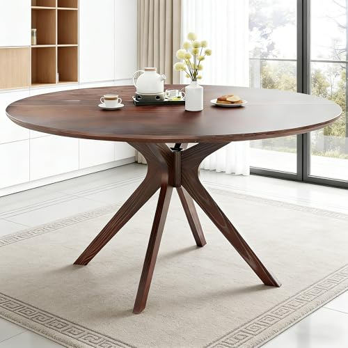 Bellemave Round Dining Table for 4-6, Solid Wood 47 Kitchen Table with Intersecting Pedestal Base, for Kitchen, Dining Room, Living Room (Walnut)