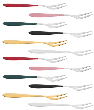 DOITOOL Forchette da Torta in Acciaio Inox 12 Pezzi Colorate Multiuso per Antipasti Snack e Dessert Casa Ristorante Feste