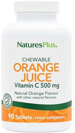 NaturesPlus Orange Juice Chewable Vitamin C 500 mg - Immune, Skin, Collagen, Antioxidant, Bone, Cartilage Support - Gluten Free, Vegan, 90 Chewable Tablets