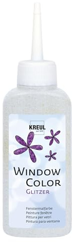 Kreul 42728 – Fönsterfärg glittrande vattenbaserad fönsterfärg för släta ytor som glas, speglar och plattor, 80 ml färgflaska, glitter silver