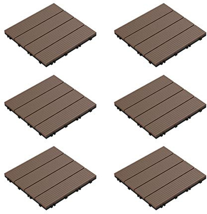 Interlocking Deck Tiles - 6-Pack Wood Plastic Composite Patio Tiles - Outdoor Flooring for Balcony, Porch, and Garage by Pure Garden (Brown)