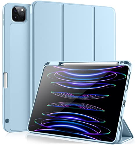 Vobafe Hülle Kompatibel mit iPad Pro 11 Zoll Hülle 2022/2021/2020/2018 | TPU Flexible Rückseite Abdeckung mit Stifthalter, Unterstützt 2. Gen Pencil, Auto Schlafen/Wachen, Hellblau