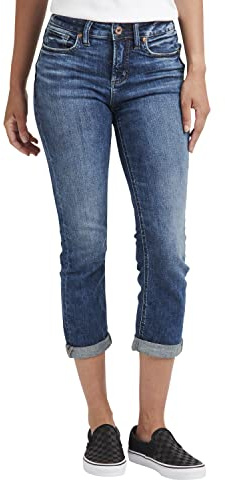 Silver Jeans Co. Damen Suki Capri-Jeans mit mittlerer Leibhöhe, Mittlere Waschung, Scv389, 25 Regular