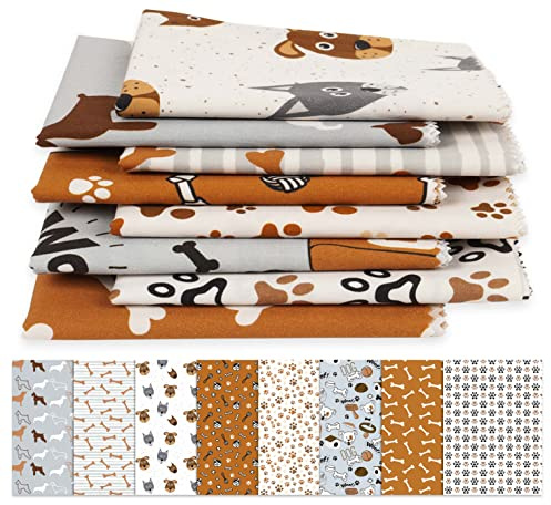 Soimoi 8 Stuck Fat Fat Viertel Bundel, Hund Drucken 18X 22 Diy Patchwork- 100% Baumwolle Vorgeschnittene Quilting-Stoff Grau, Weiß, Braun