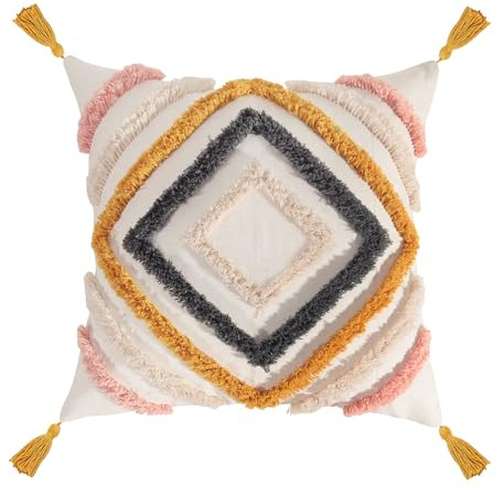 YULUOSHA Dekorative Boho werfen Kissenbezüge weichen Plüsch Couch Kissenbezüge für Haus Lumbal gewebt natürliche Beige Kissen Fall texturierte gestreift gewebt (E, 45x45cm)