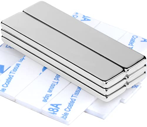 MIN CI 50x10x3mm Strong Neodymium Rectangular Silver Magnets, 6Pack Self Adhesive, Flat Magnets for Crafts