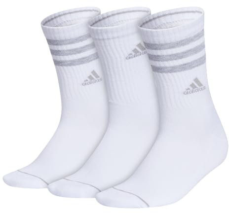 adidas Women's Crew Socks with Arch Compression 3-Pack, Comfortable, Sweat-Wicking, Stylish 3-Stripe