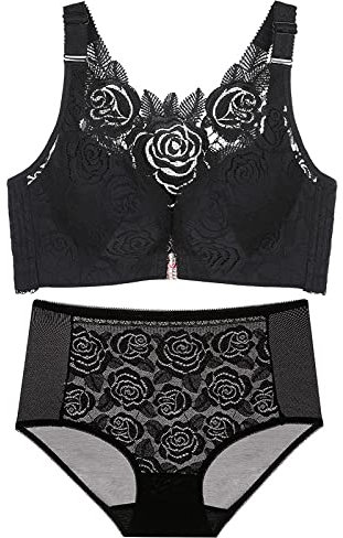 Necalisi Bra Sets for Women Front Button Bra Black Women Comfortable Soft Breathable Ladies Lace Bras Tops Push up Underwear Soft Cup Bra 75C