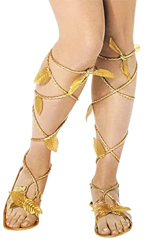Carnavalife Sandalias Romanas Doradas de Hojas para Mujer, Zapatos Romanos Diosas Dorados para Disfraz de Mujer (Adultos/26cm)