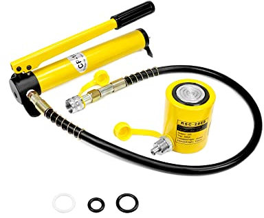 QWORK 20T Mini Hydraulic Cylinder Jack Porta Power Ram 2 Stroke, CP-180 Manual Hydraulic Hand Pump, Single Acting Lifting Cylinders for Machinery Shipbuilding