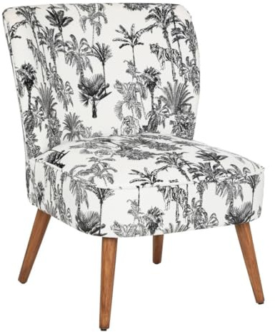 Atmosphera Interior Designer - Sillón Chiara, Tela Estampada en Blanco y Negro, Madera de hevea, semirrígido, Envolvente, Estilo Art déco Retro para salón, Oficina y Dormitorio.