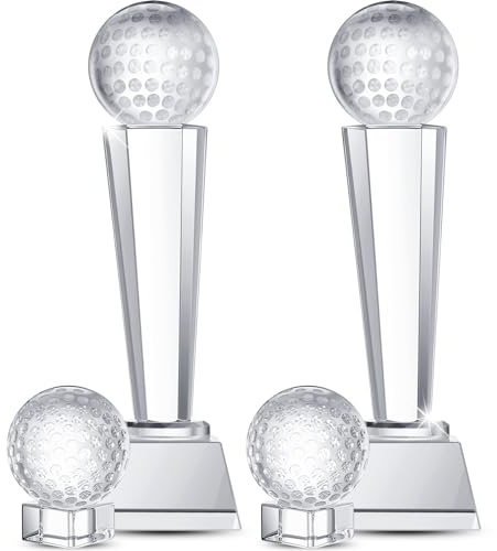 Libima Golf-Trophäe, 5,1 x 6,6 cm, Kristallglas, mit Ständer und eleganter Geschenkbox, 22,9 x 7,1 cm, Golfball-Statue für Erwachsene, Sporttischdekoration, 4 Stück