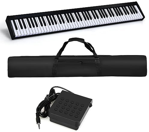 GYMAX 88 Keys Digital Piano, Portable Keyboard Piano with Bluetooth, MP3/USB/MIDI, Sustain Pedal & Carrying Bag, Full-size Electronic Keyboard for Beginners Kids Adult