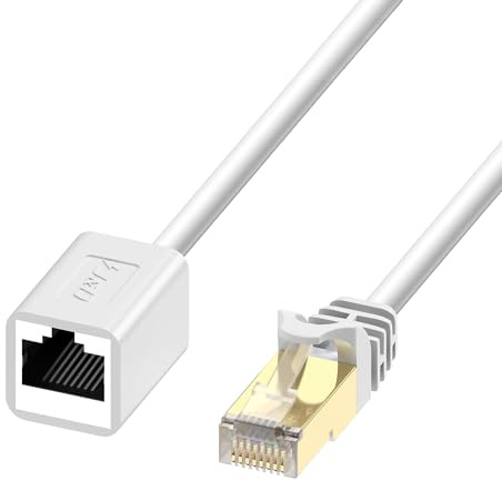 J&D Ethernet-Verlängerungskabel (1-Pack), RJ45-Kabel Geschirmt Männlich zu Weiblich Cat 6 Ethernet-Verlängerungskabel-Adapter Unterstützt Cat6 / Cat5e / Cat5 Standards, 4,5 Meter, Weiß