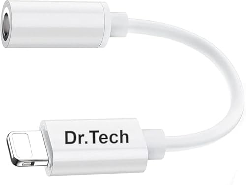 Dr.Tech Headphone Adapter for iPhone to 3.5mm Headphone Jack Earphone Converter for iPhone 13/12/11/Xs Max/XS/X/XR/8+/Pro Dongle Headphone Audio Jack Adapter Earphone Adaptor Support All iOS