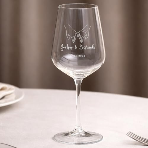Wanapix | Verre à Vin Personnalisé | Cristal gravé avec le nom ou le texte de votre choix | Verres en cristal Personnalisé avec gravure | Hands