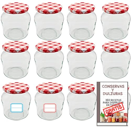 Awiku 6 Tarros de Cristal de 720 ml Ovalados con Tapa de Rosca Hermética + Ebook de 102 Recetas - Frascos para Conservas, Salsas, Mermelada, Puré - Incluye Etiquetas (6)