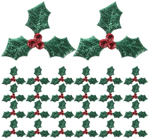 TOPBATHY 300 Piezas Bayas Artificiales Tela De Drapeado para Boda Bayas De Acebo para Manualidades Mini Accesorios Confeti Navideño Hojas De Acebo con Frutos Rojos Navidad Flor Artificial
