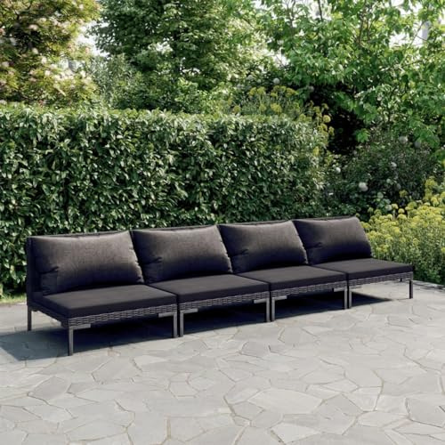 KTHLBRH Outdoor Lounge Garten möbel draußen Balkon Tisch und stühle 4-TLG. Garten-Lounge-Set mit Kissen Poly Rattan Dunkelgrau