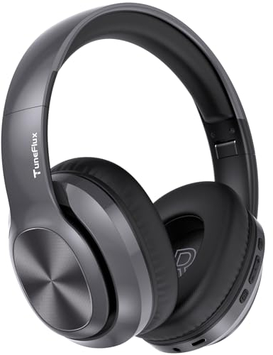 TuneFlux Wireless Bluetooth Headphones Over Ear, 80H Playtime, 3EQ Sound Modes, HiFi Stereo Headphones with Deep Bass Microphone, Foldable Bluetooth 5.3 Headsets-Metallic