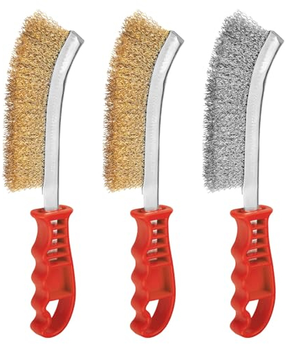 Flintronic 3 Pezzi Spazzole Metalliche, Set di Spazzole Metalliche da 250mm, Ottone in Acciaio Inossidabile Spazzole, Pulito per Ferro Legno Vernice Griglie Metalliche, Rimozione Ruggine/Vernice