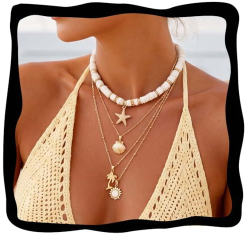 Fashband Boho Seashell Necklaces Layered Gold Pendant Necklace Chains Beads Beach Choker Necklaces for Women
