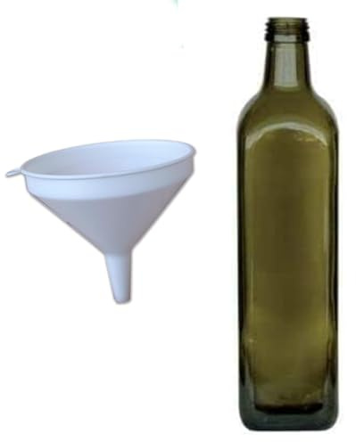 Lot de 12 bouteilles pour huile et liqueur 750 ml avec entonnoir transvasé - Marasca Quadre Vides en verre foncé Uvag avec distributeur d'huile anti-goutte et bouchon hermétique - Fabriqué en Italie -