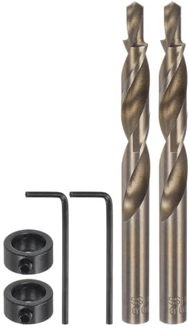 QUARKZMAN 2uds Bolsillo Agujero Taladro Barrena 25/64 Diámetro 15/64 Punta Redondo Vástago Reemplazo Giro Paso Taladro Barrena con M10 Profundidad Parada Collar y Llave para Carpintería