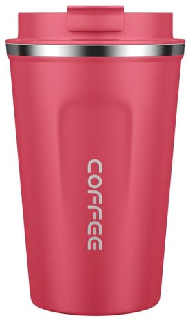 MOMSIV Thermobecher, 380ml Edelstahl Kaffeebecher mit Auslaufsicherem Deckel, Isolierbecher Vakuum auslaufsicher Reisebecher, doppelwandig isoliert Autobecher für Kaffee, Tee und Wasser, Rosa-rot
