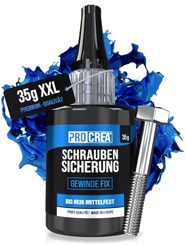 PROCREA® Profi Schraubensicherung (35 g) Gewinde Fix mittelfest [24 Monate Haltbarkeit & Anti-Austrocknungs-Spitze] Hitzebeständiger Schraubensicherungslack & Schraubenkleber in bester Qualität