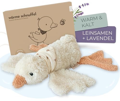 BJORKI Cojín de calor para bebés y niños, relleno de linaza para el microondas, perfecto como peluche y cojín calmante para calidez y bienestar