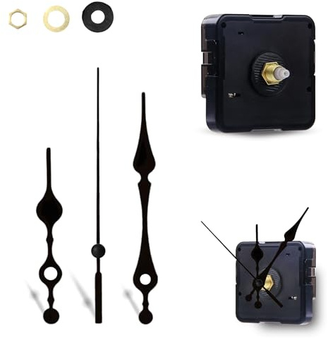 TECHZOCO Mecanismo Movimiento Reloj Cuarzo silencioso, Kit de reparación de Reloj, Reloj creación 3D, Manijas Reloj, Movimiento del Reloj, Aguja Minutos 75 mm, Aguja Horas 52 mm, Negro