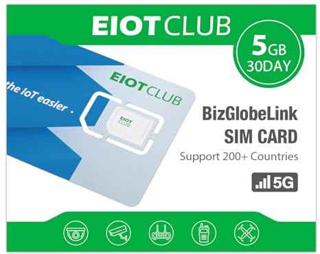 EIOTCLUB Weltweit SIM Karte 200 Länder 5GB 30Tage Ohne Vertrag Nur Daten | 5G/4G LTE für 200 Länder wie USA/Thailand/China| Aufladbare Prepaid Reise-SIM | Für Handys, Router, WLAN Hotspots, Tablets