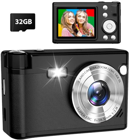 Appareil Photo Numérique, 48MP 1080P HD Autofocus Caméra Appareil Photo avec 32GB Carte 1300mAh Batteries, 18X Zoom Numérique, Digital Camera Portable pour Étudiant Adolescent Teenager Enfant, Noir