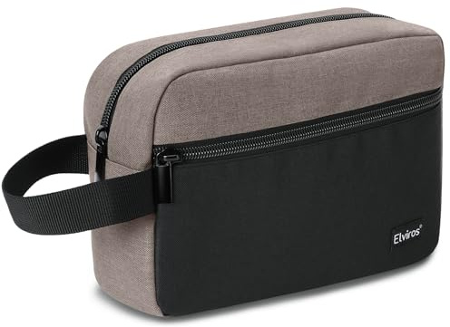 Elviros Resetoalettväska för kvinnor och män hängande tvättpåse dopp-kit liten resenecessär för toalettartiklar tillbehör (Khaki), Khaki, PU-läder