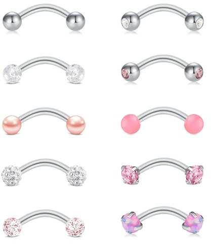 WillTen 10 Piezas Joyería de Piercing Rook Barras Verticales Labret para Labio, Joyería de Piercing de Ceja Pendiente Rook Barra Curvada Barbell Anillo de Ceja Labio Daith Hélice Conch Joyería de