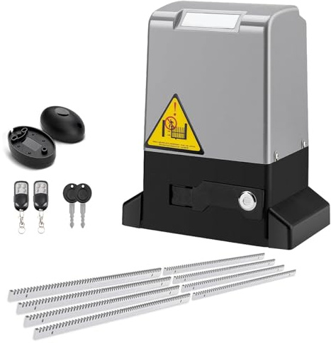 MFYDPP Automatic Sliding Gate Opener Rack Drive Operator,370W Electric Sliding Gate Opener 800kg/1763 Lbs,with 2 Remote Controls, Infrared Sensor And 4m Gear Racks