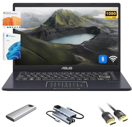 ASUS Vivobook Go 14 inch FHD Laptop for Business & Student, Intel Celeron, 4GB DDR4 RAM, 128GB eMMC + 512GB Portable SSD, 1-Year of Microsoft 365, Wi-Fi, Webcam, NumberPad, HDMI, 5-in-1 Hub, Win 11