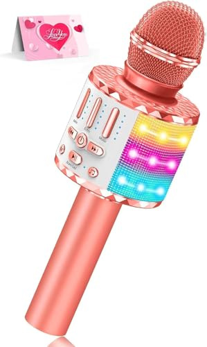 Avaxtt LED Karaoke Mikrofon Kinder, Drahtloses Bluetooth Spielzeug ab 3-12 Jahre Geschenk Mädchen KTV Lautsprecher mit Stimmenverzerrer, Heim KTV Karaoke Maschine für Android, iOS, PC