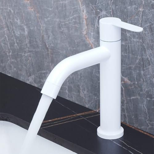 Waschtischarmatur Kaltwasser Einhebelmischer Bad Waschbecken Wasserhahn Badezimmer aus Edelstahl,Weiß,kurz