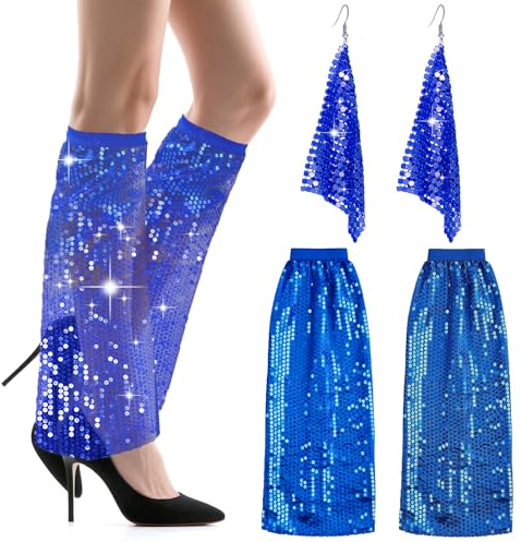 Abba Kostüm Damen 2pcs, Shiny 70er Disco Stulpen mit Pailletten Ohrringe Abba Glitter Pailletten Stulpen 70er Jahre Outfit Damen Set Disco Outfit für Teen Girls 80er Jahre Discos Themenparty
