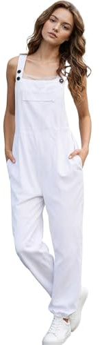 Maizoon Damen-Overall aus Baumwoll-Leinen, mit Taschen, Trägerhose, Amazon lässiger Slim-Fit Overall, stilvolle Latzhose