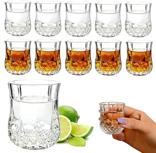 VIQIHEOE Set med 12 kristallglas, 50 ml whiskyglas, likeurglas, glas, blyfritt glas, för likörer tequila ouzo vodka (rund botten)