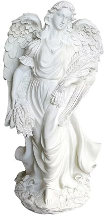 Relaxdays Ángel para Tumba XXL, Piedra Artificial Resistente a Intemperie, heladas y UV, 46.5×23×14 cm, Blanco