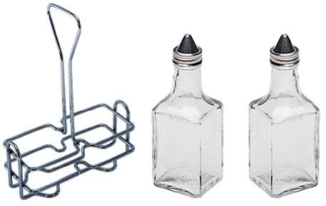 6 oz. (Ounce) Tabletop Oil and Vinegar Cruet Glass Bottle Bottles Cruets Dispenser w/Chrome Plated Caddy Holder, Two (2) Cruet Bottles
